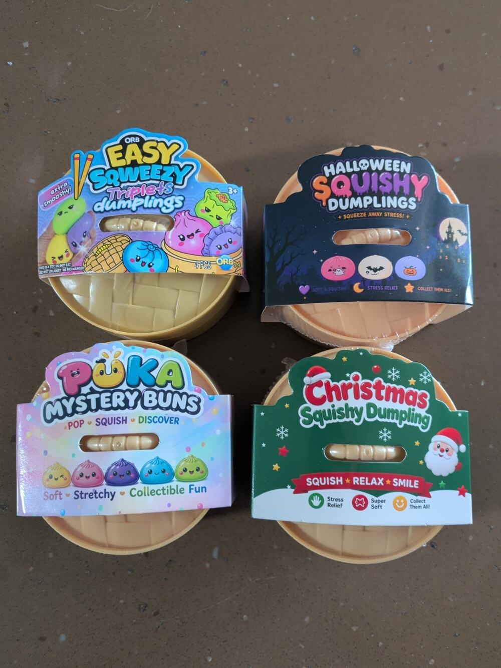 NEW & SEALED! Lot of 4 Squishy Dumpling Buns! Halloween, Christmas & More. Puka!